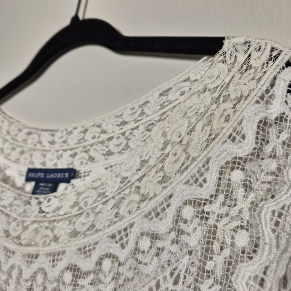 Ralph Lauren RARE Prarie Cottagecore Lace Crotchet White Mini Dress With Slip S - Picture 2 of 12